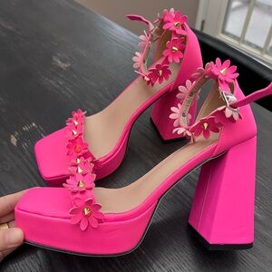 Hot Pink Floral Women's Platform Heels